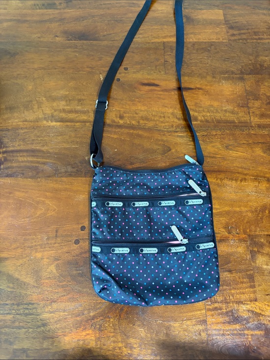 Lesportsac Handbags - Lesportsac Black Crossbody Messenger with Pink and Teal Polka Dots
